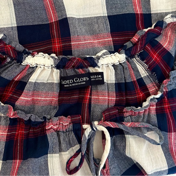 SOLD 🛍️ Faded Glory Women’s Cotton Plaid Shirred Tie Front Lagenlook Blouse - Picture 8 of 8